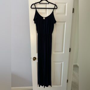 Navy Jumpsuit with Cold-Shoulder Sleeve